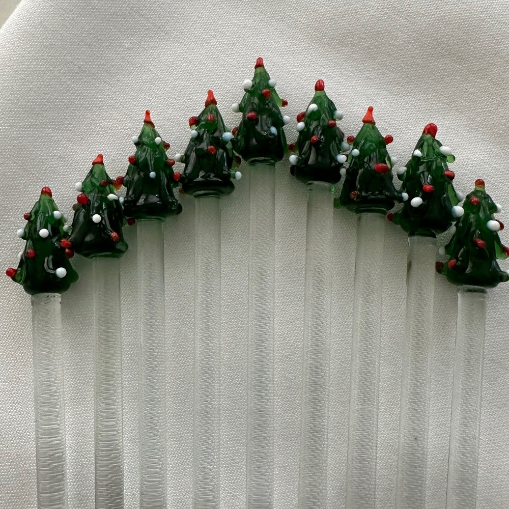 George Briard Glass Christmas Tree Swizzle Stir Sticks